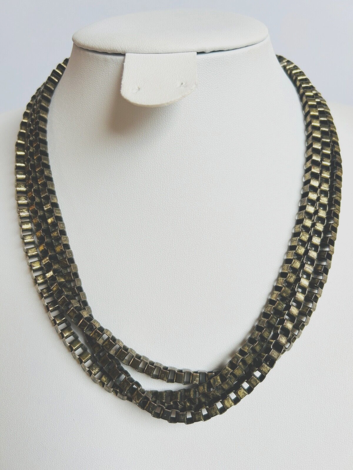 Chunky Metal Rustic 3 Stranded Necklace Jewellery 19 Inches Long