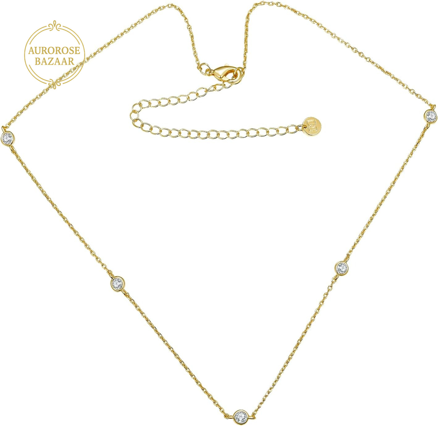 14K White/Yellow Gold Plated Station Necklace | Cubic Zirconia Dainty Chain Neck