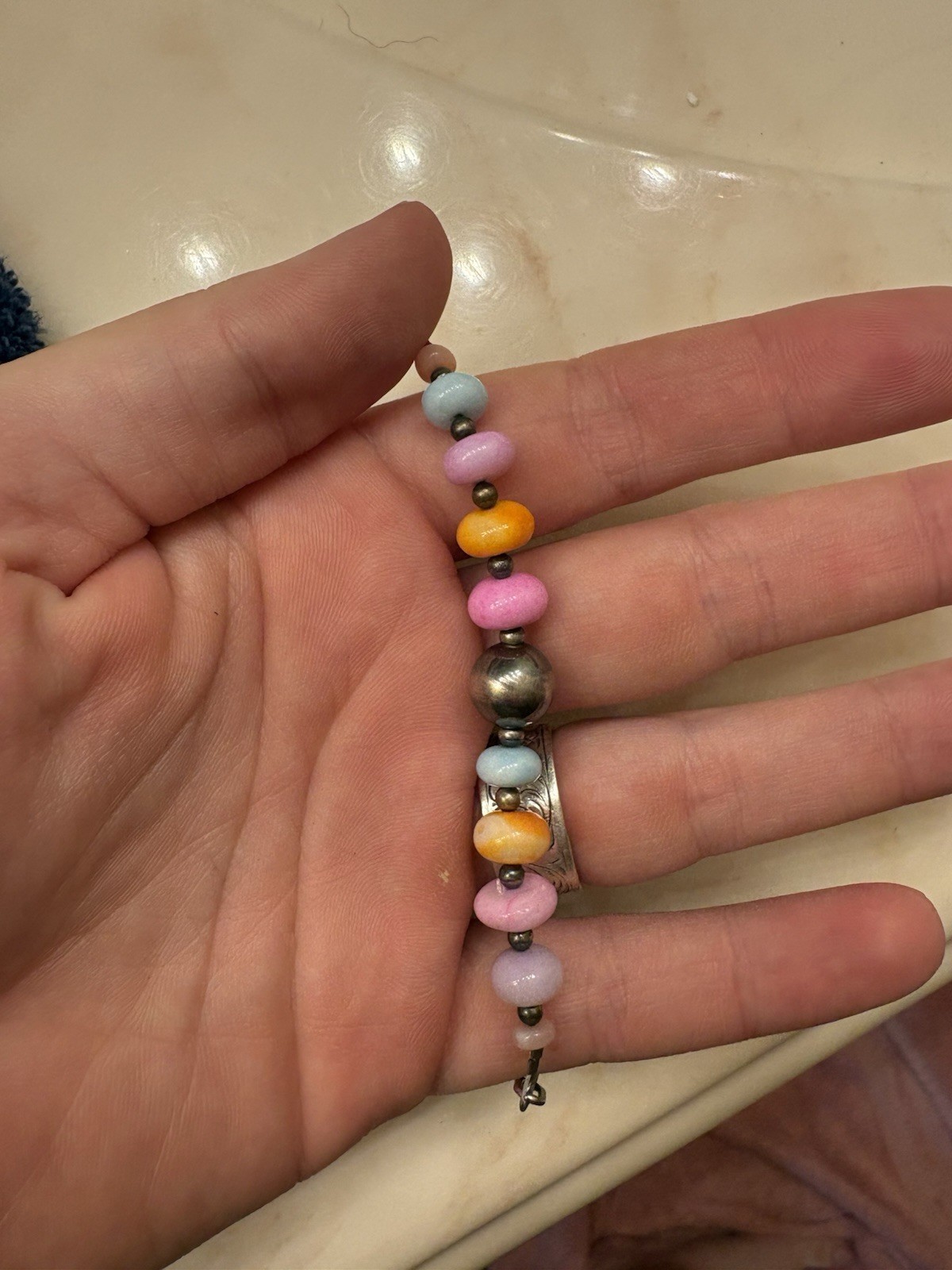 Navajo pearl multi color paper clip chain necklace