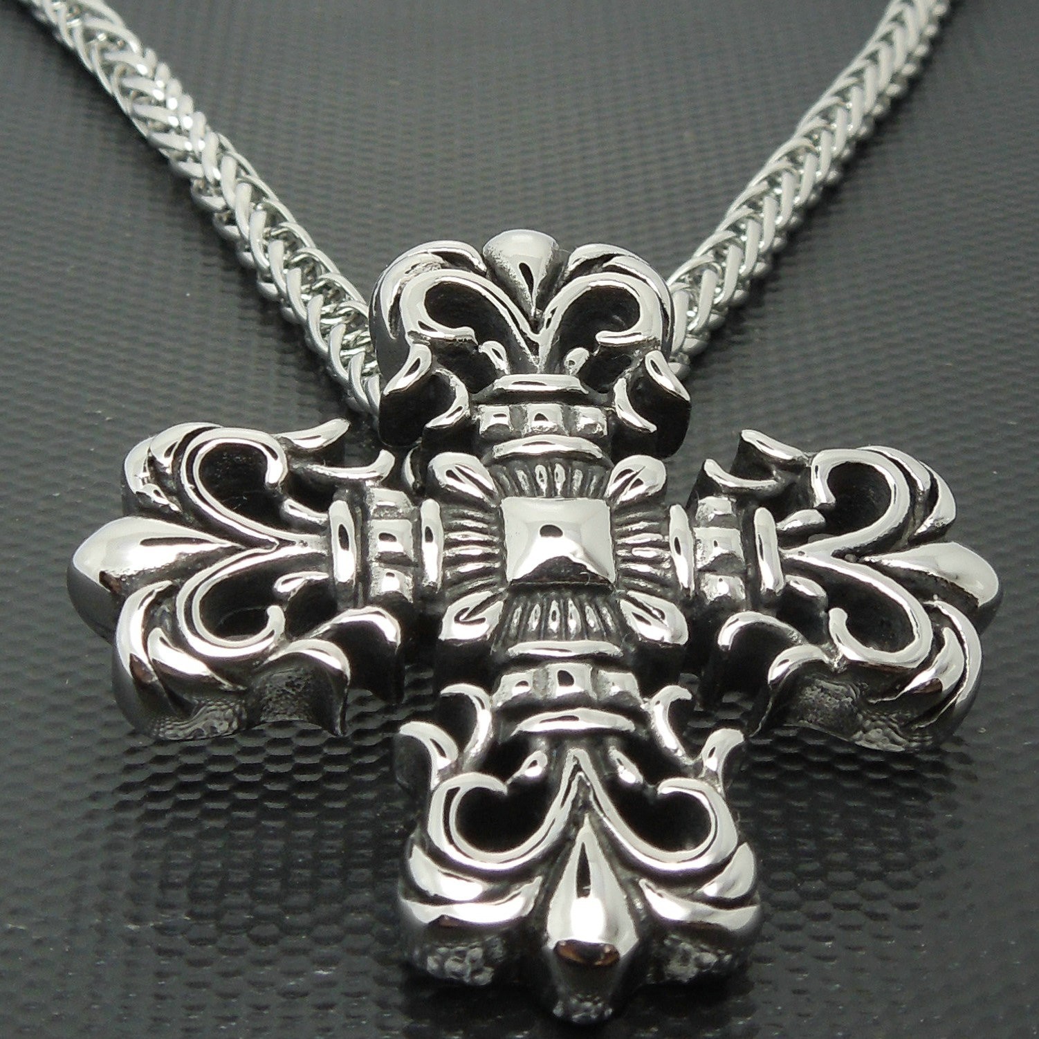 Gothic Rocker Biker Heavy Cross Stainless Steel Pendant Necklace Chain US Seller