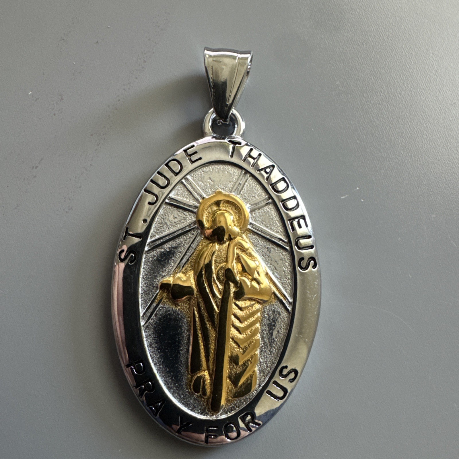 St. Jude Stainless Steel Pendant 24” Chain Religious Jesus Christ Gold Plated