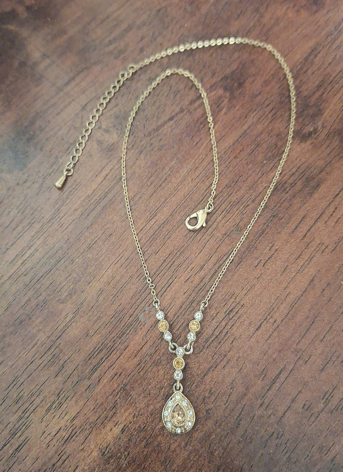 Vintage necklace, Sautoir, Victorian Style, Cubic Zorcornia And Amber Crystals