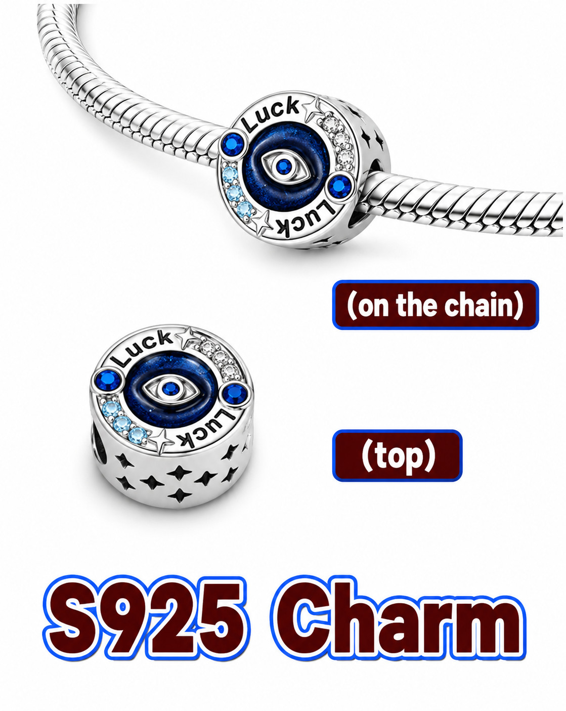 S925 Sterling Silver Evil Eye GOOD LUCK Pendant Charm Jewelry Protect Simulated