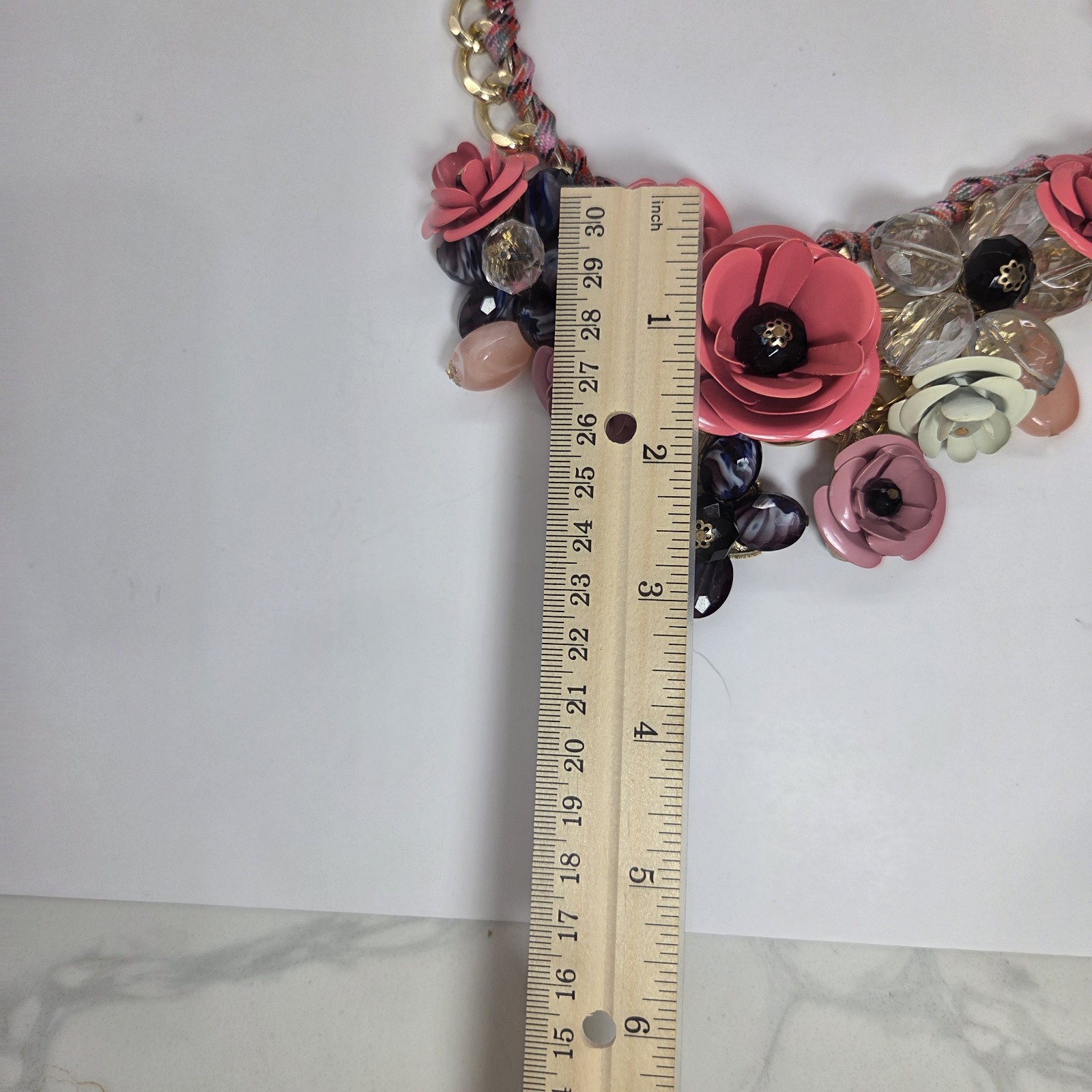 Multicolor Floral Bib Collar Statement Necklace Cable Chain Adjustable 18in