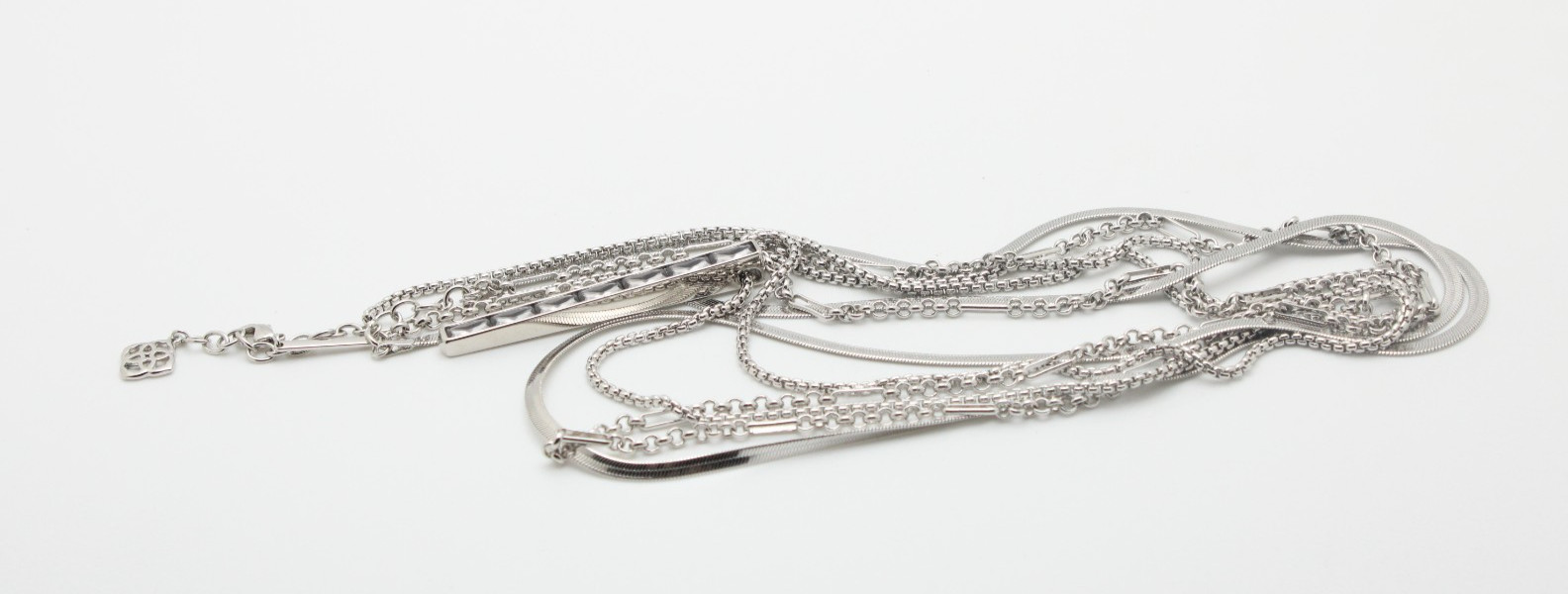 Kendra Scott Silver Tone Box Herringbone Rolo Paperclip Chain Crystal Necklace