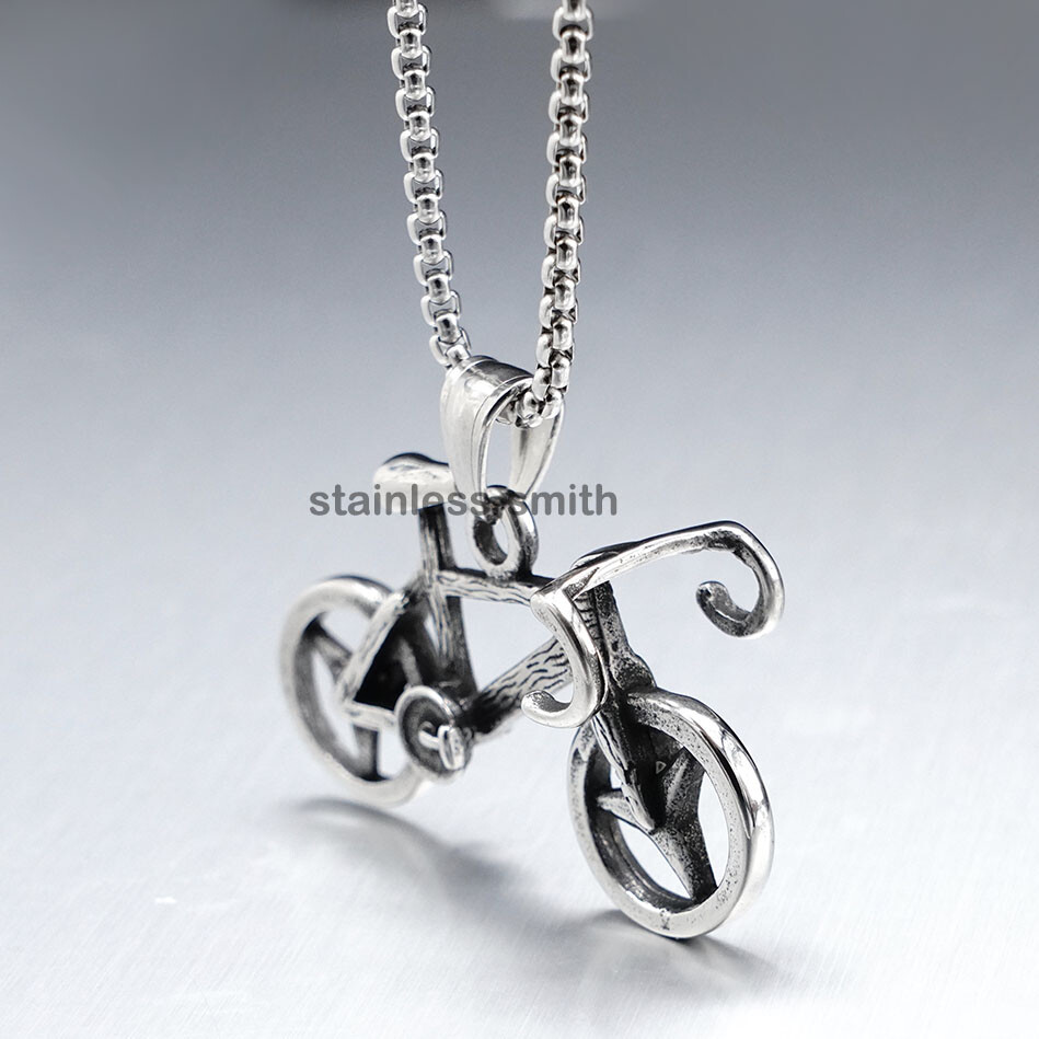 3D Men’s Boys Cool Bike Bicycle Pendant Necklace Jewelry Stainless Steel