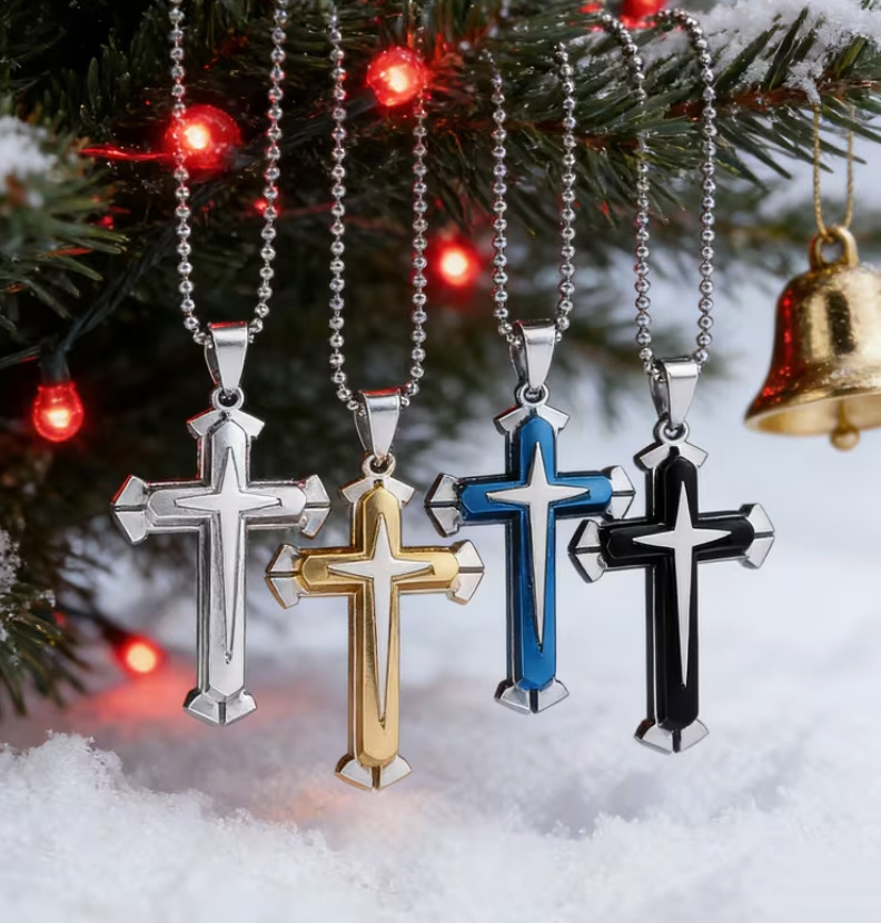 4pcs Fashion Cross Pendant Necklace, Suitable for Men And Women’S Daily Wear.