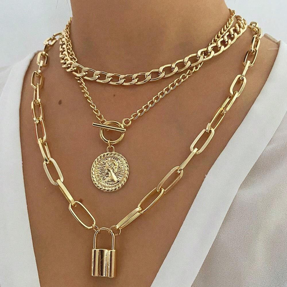 Chunky Multi-Layer Necklace Trendy Pendants Choker Women Fashion Jewelry 98-3