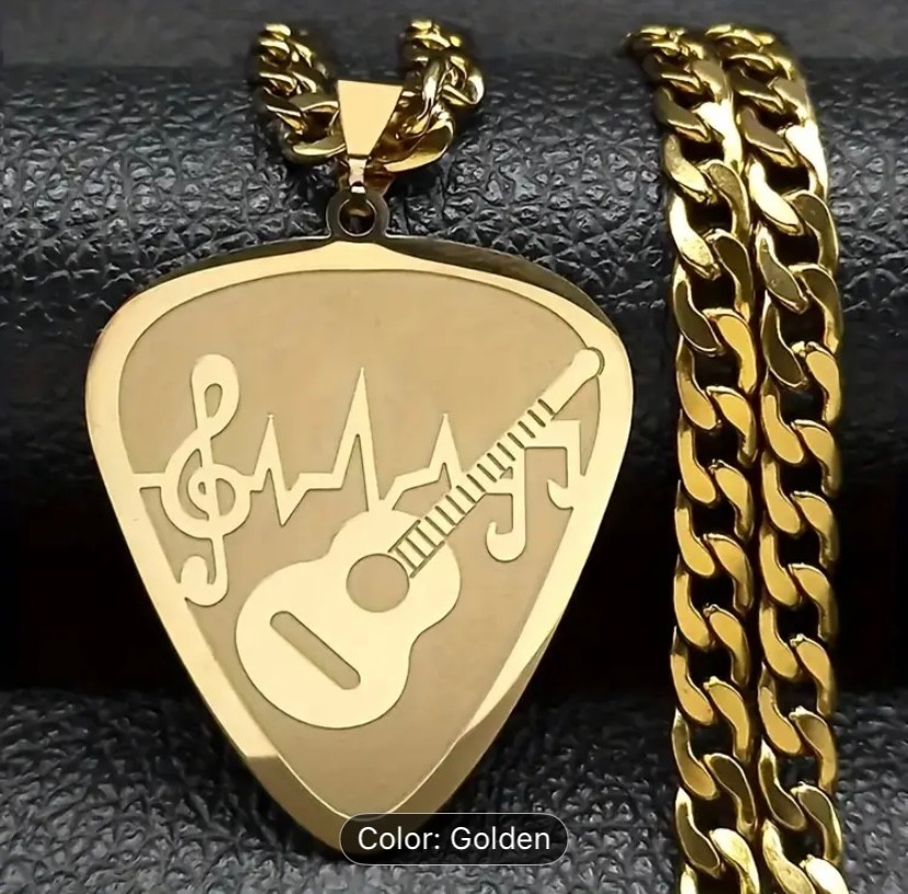 Gold -Silver Elegant Music/Rock Pendant Necklace. Boxed Gift Idea-UK-REF: (12)