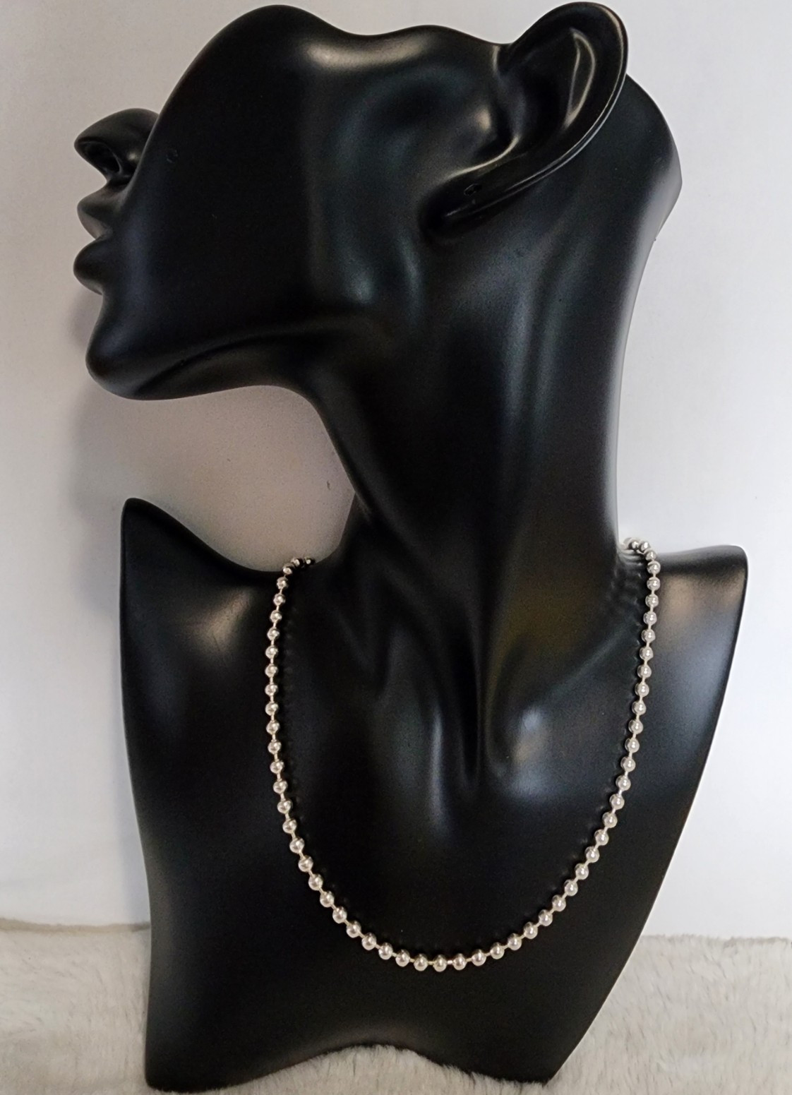 Italian 925 sterling silver solid bead choker, 16 inches or 40 cm