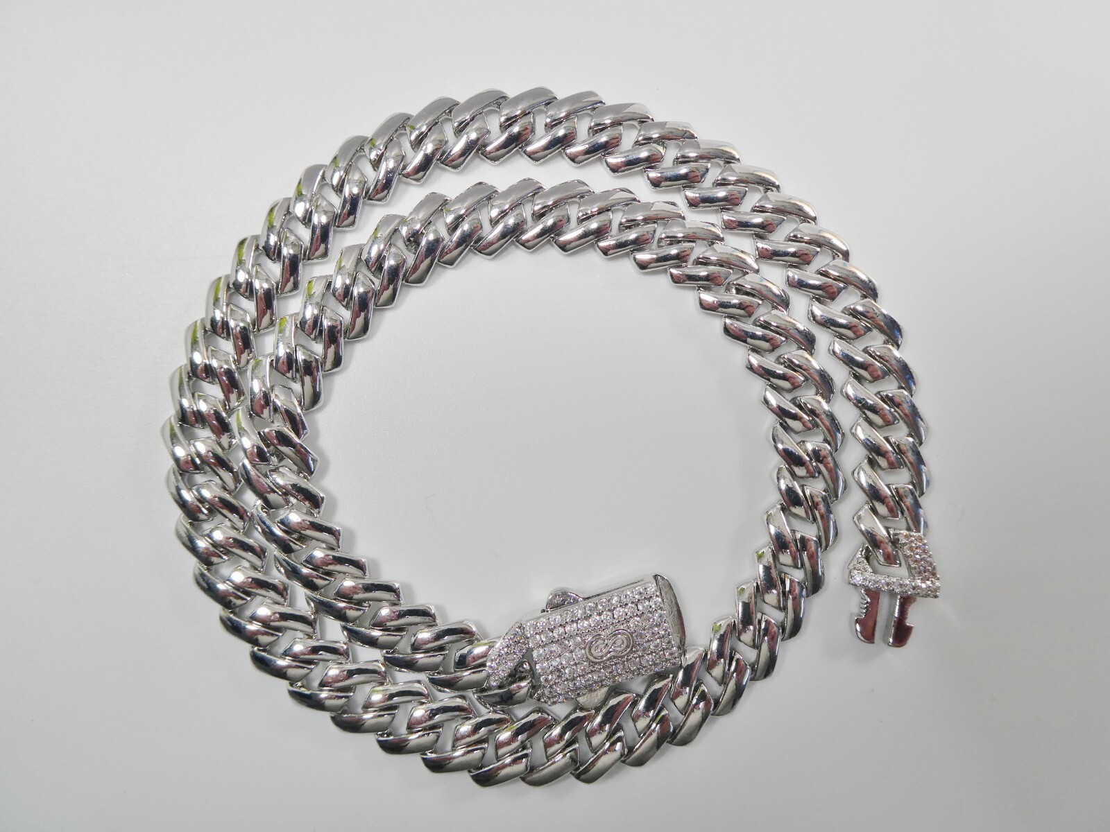 9MM 14K COLOR WHITE GOLD BRASS RHODIUM PLATED MONACO BRACELET/NECKLACE