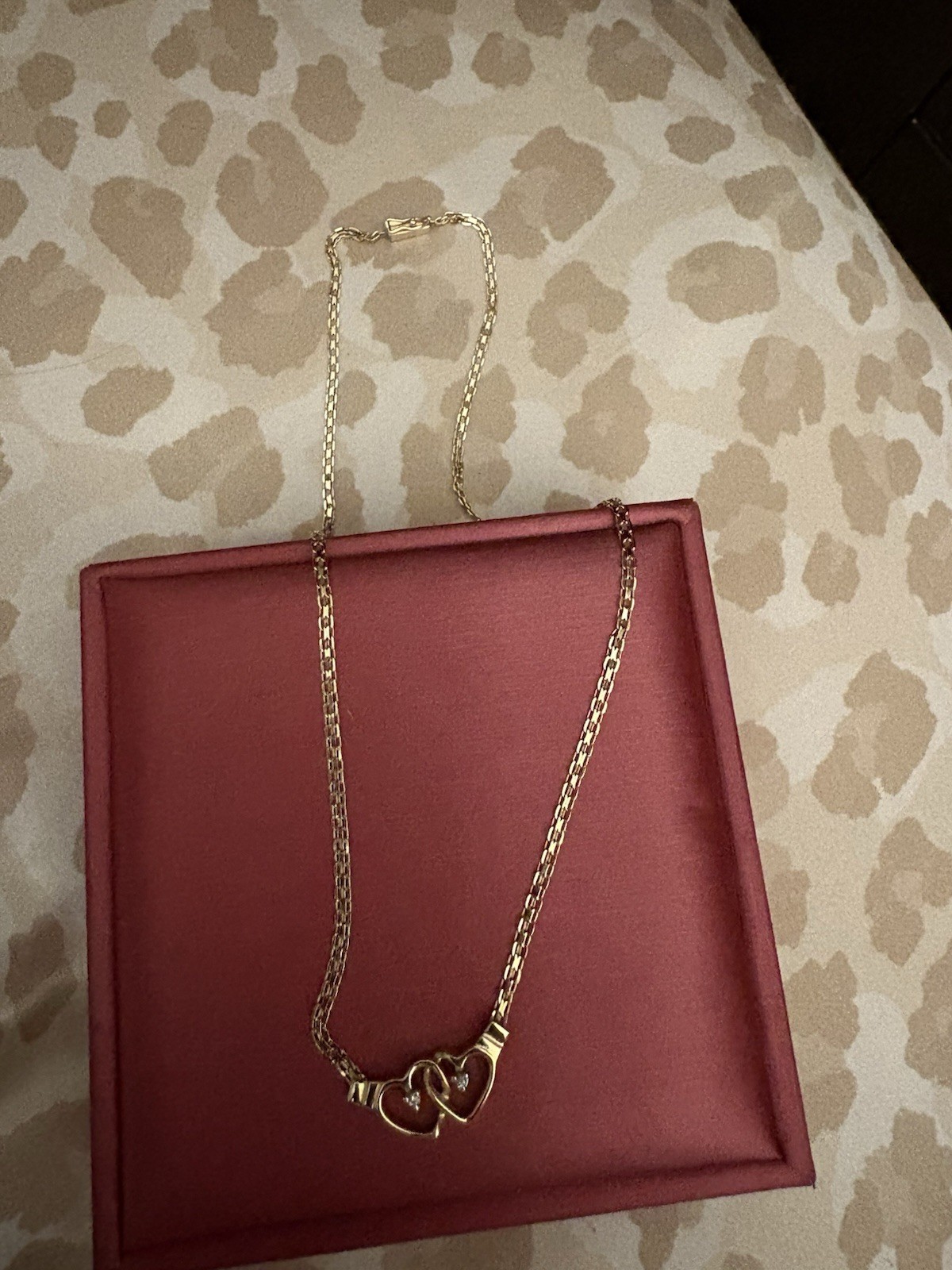 14k gold Double Heart Love Charm Pendant Chain Necklace Hook Closure 16.5 inch