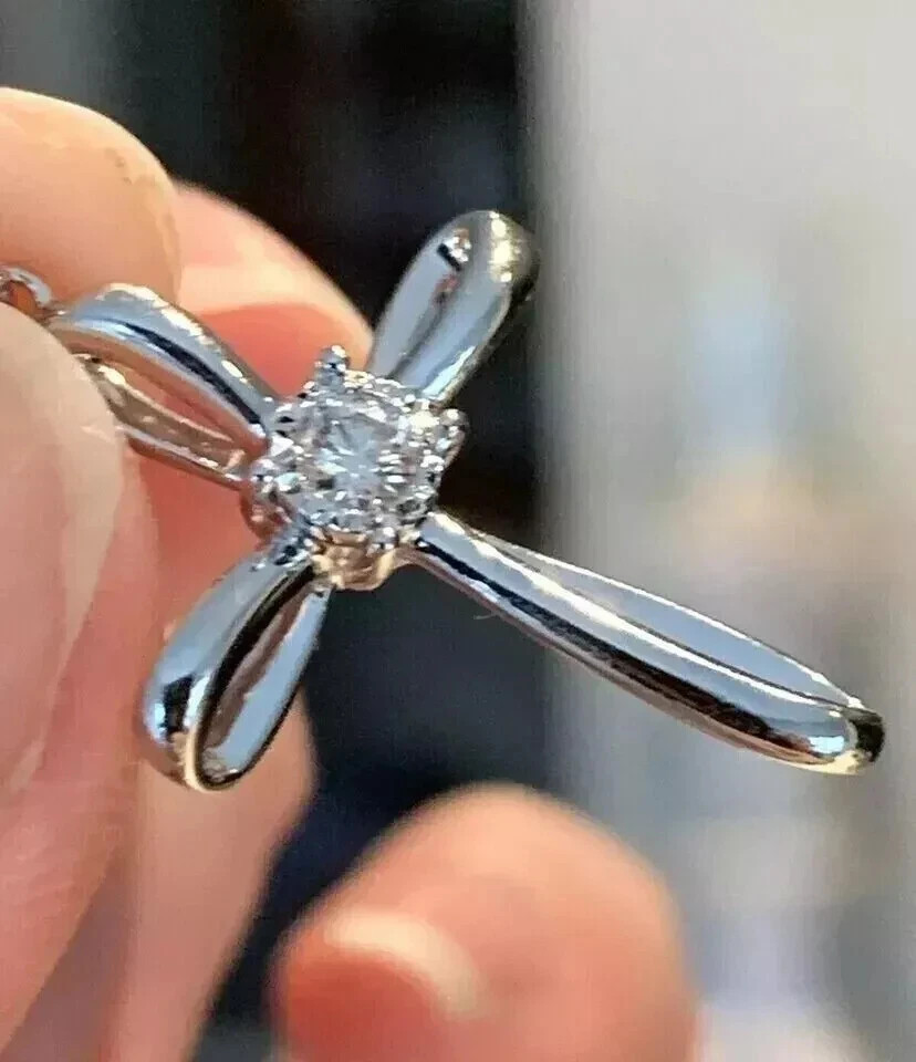 2.00Ct Round Simulated Diamond Cross Pendant With 18″Chain 14k White Gold Plated