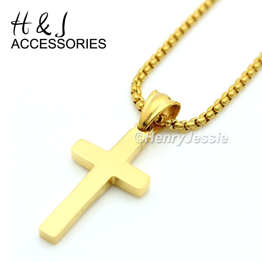 18″Stainless Steel 1.5mm Gold Plated Box Link Chain Simple Cross Pendant*P67