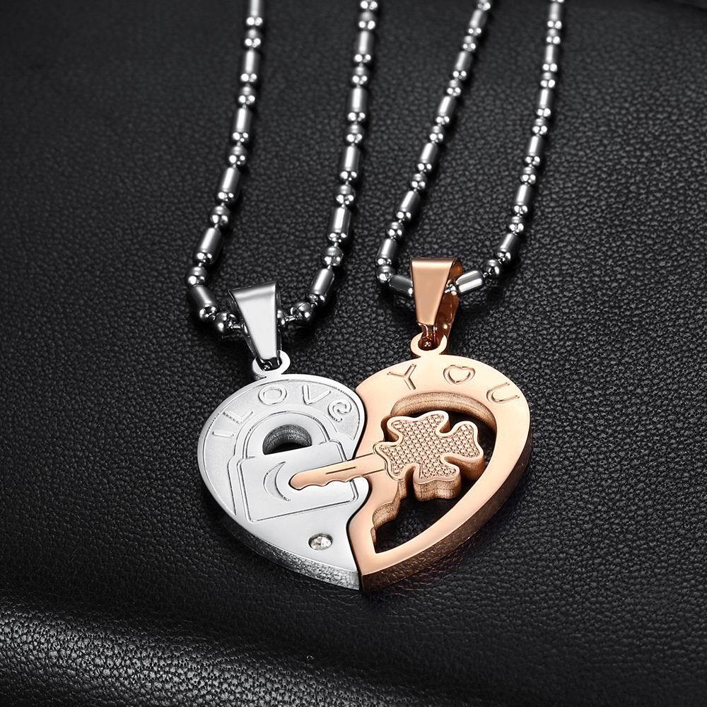 Couple Necklace Set Matching Love Heart Pendant I Love You His & Hers Necklaces