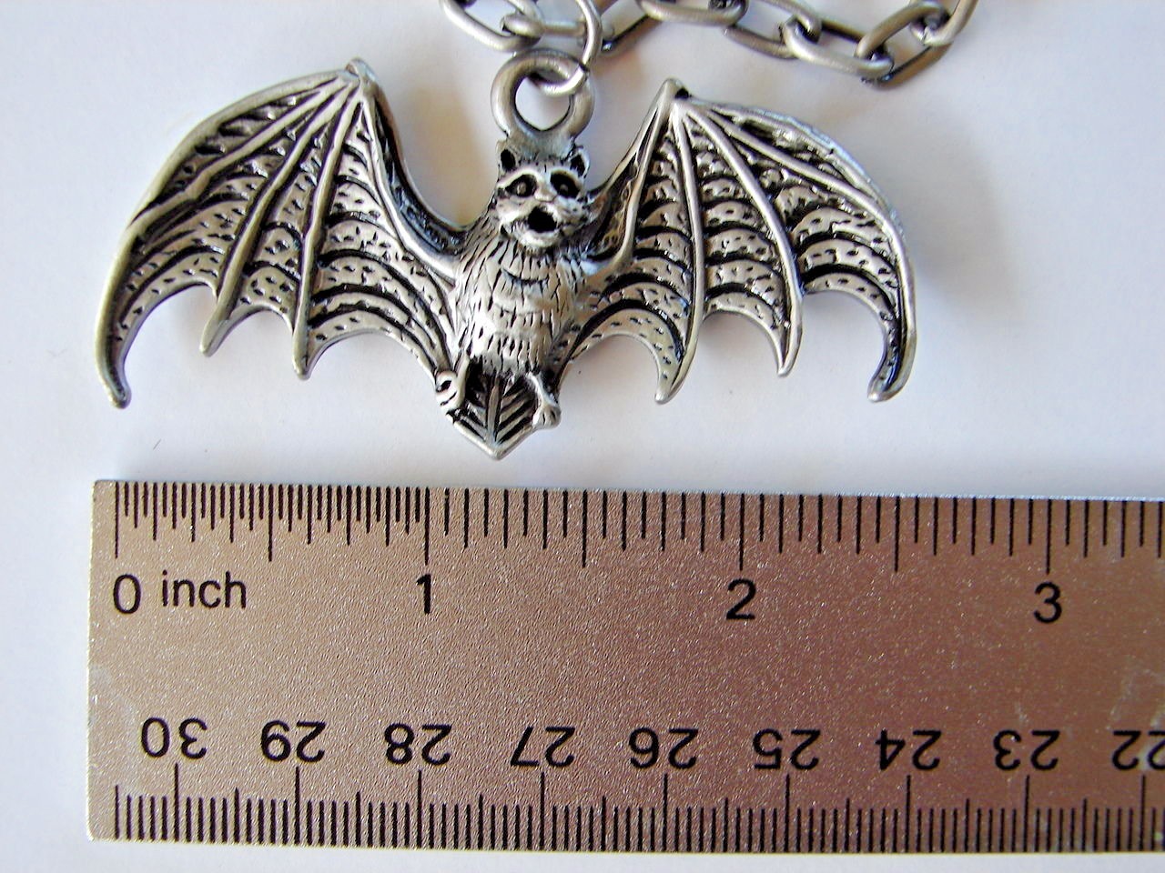 2 1/2″ Pewter Gothic Vampire Bat Pendant Necklace Dracula Alternative Halloween