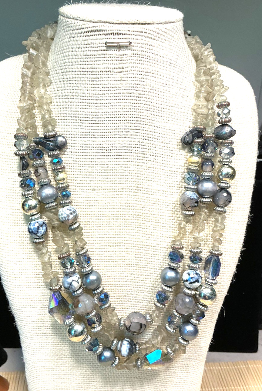 Fashion Necklace Multi Color Agates Frosted Glass Metal Choker Heavy Lot 102