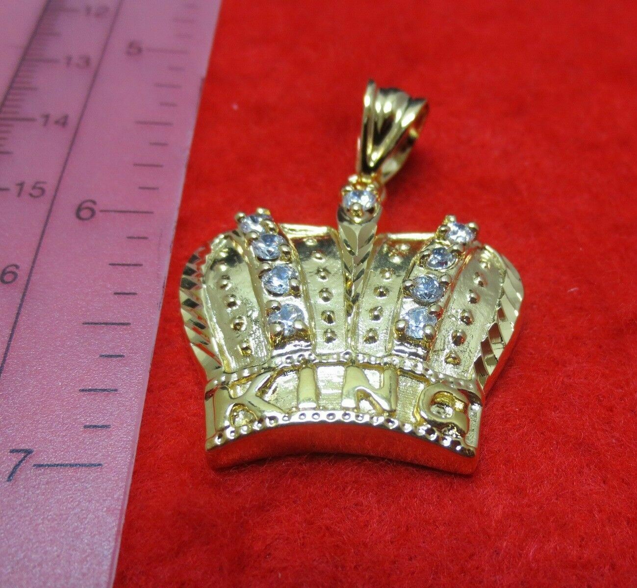 14KT GOLD EP CROWN & CUBIC ZIRCONIA 1 1/2″ CHARM W/24″ 2.5mm ROPE CHAIN-8000