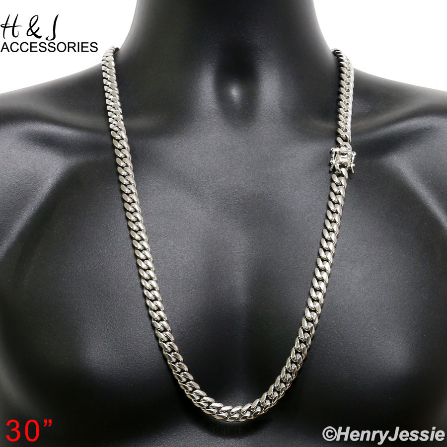 18-40″MEN Stainless Steel 10mm Silver Miami Cuban Curb Link Chain Necklace*SN154