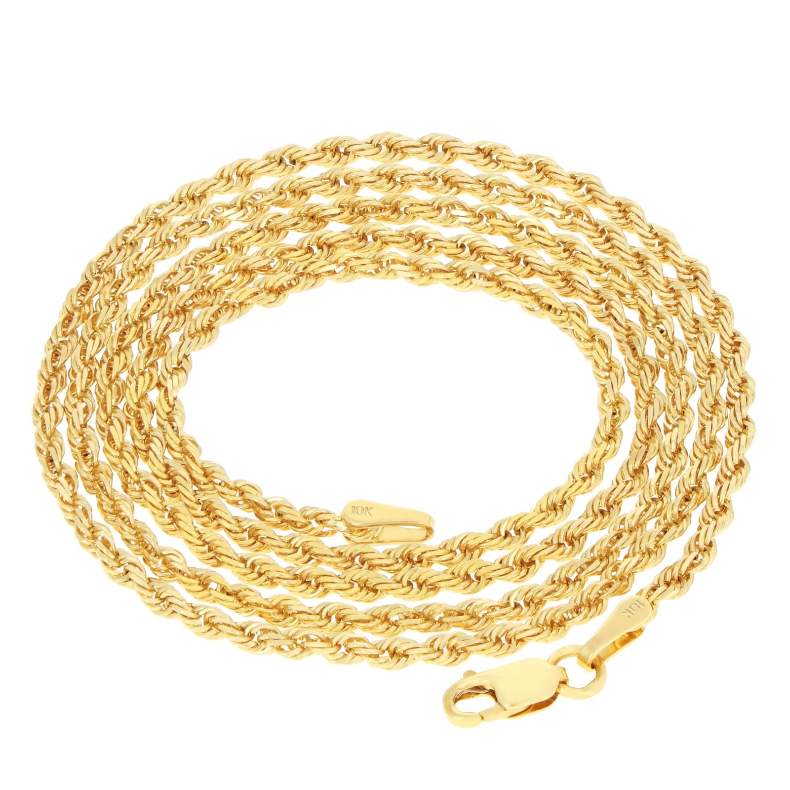 10K Yellow Gold 2mm-7mm Diamond Cut Rope Chain Necklace Men Womens 16″- 30″