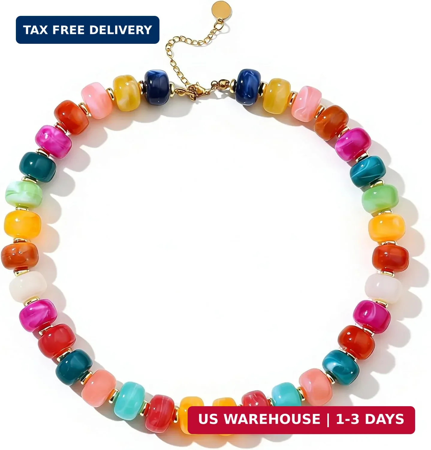 Chunky Beaded Statement Necklace for Women Trendy Colorful Boho Resin Bead Choke
