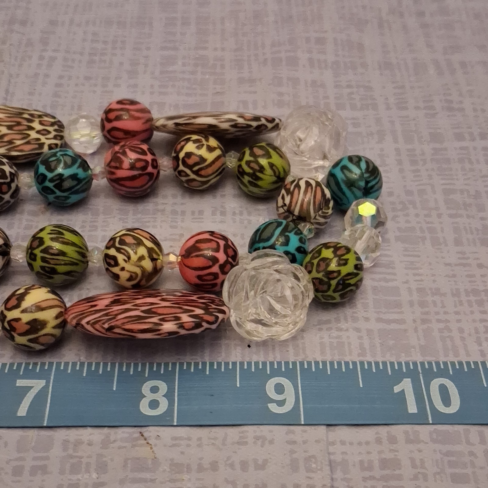 Multicolor Animal Print Statement Necklace Clear Round Glass Beads Lobster Clasp