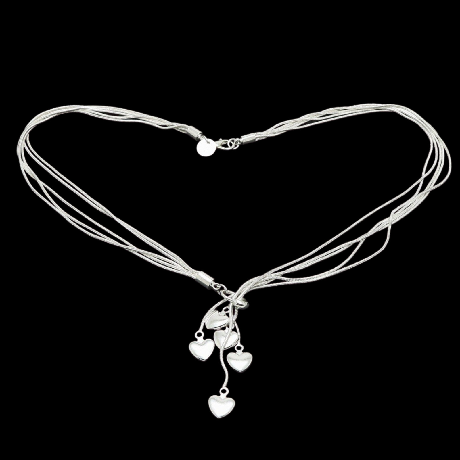 Multi Strand Necklace With Hearts Sterling Silver NEW LOWEST PRICE