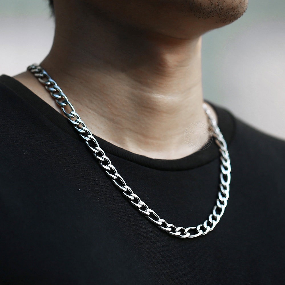 3/5/7/9mm Silver Stainless Steel Figaro Chain Necklace Choker Men Women 16-32″