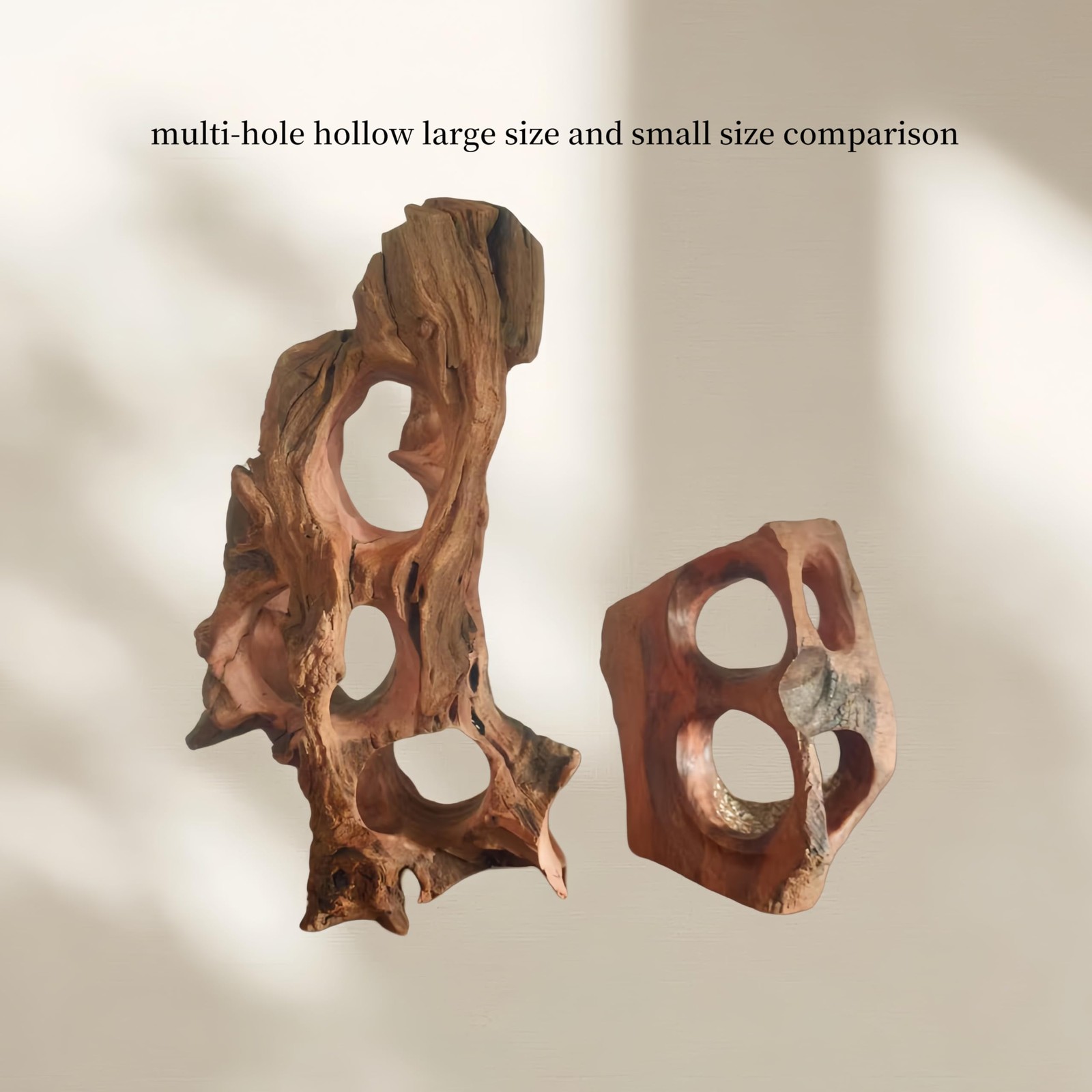 Natural Wood Aquarium Cave Betta Fish Hideout for 7.1-9.8 Inch, multi-hole