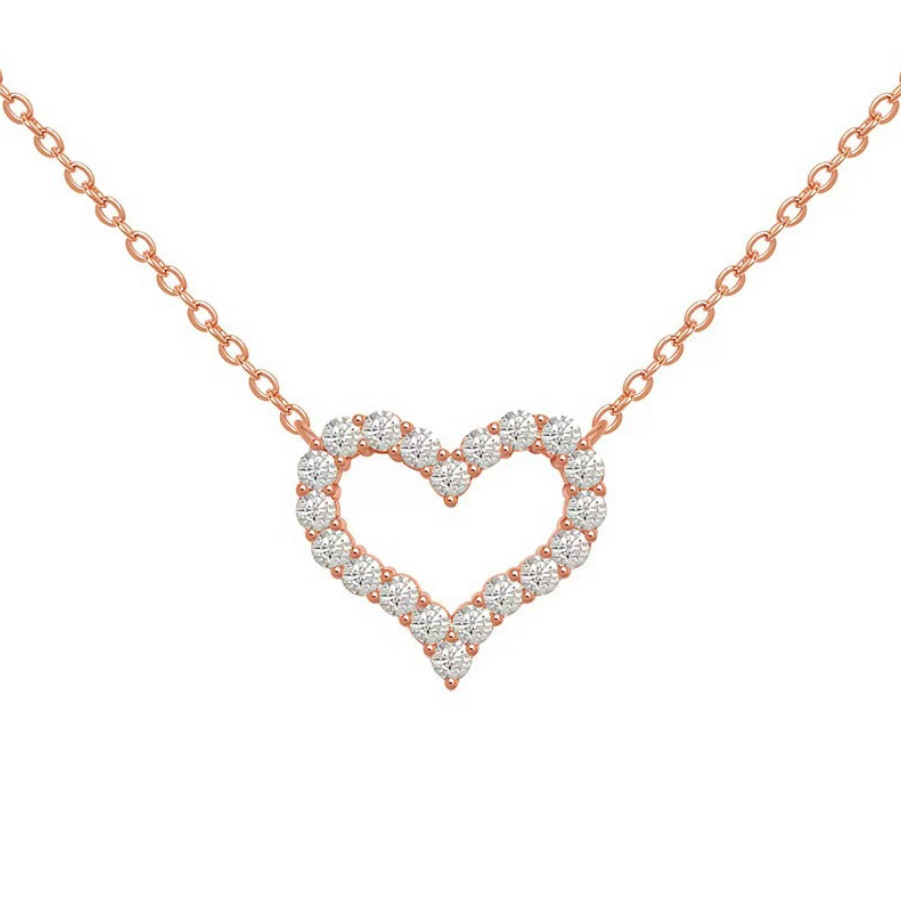 Women Girl Fashion 925 Silver Plated Open Heart CZ Pendant Necklace Gift k14A