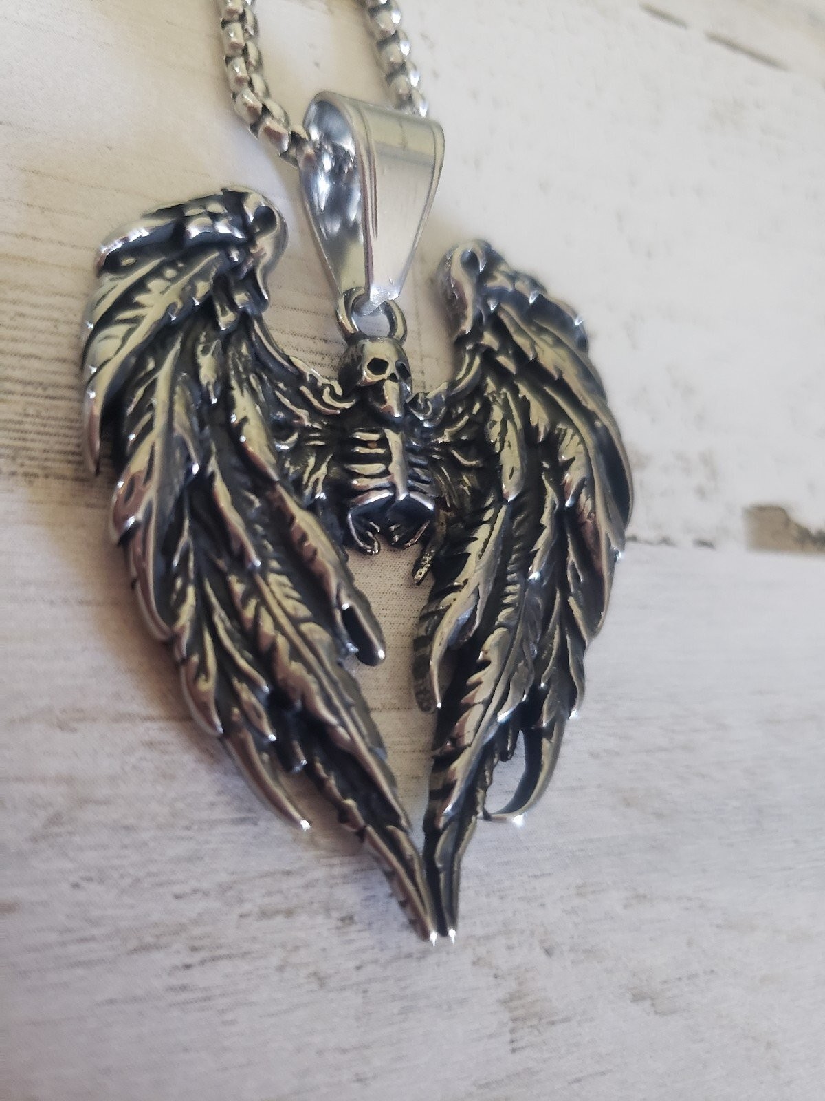 Skeleton necklace angel of death evil wings jewelry men women unisex love gift
