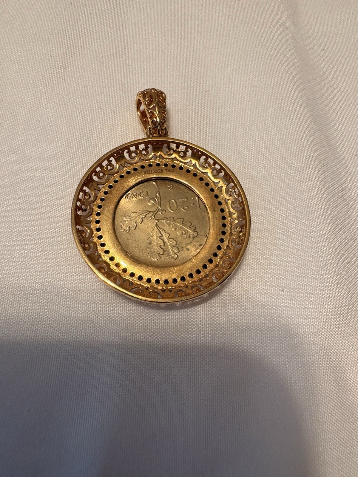 Bellezza Italia Signed Gold Tone Round Coin Pendant