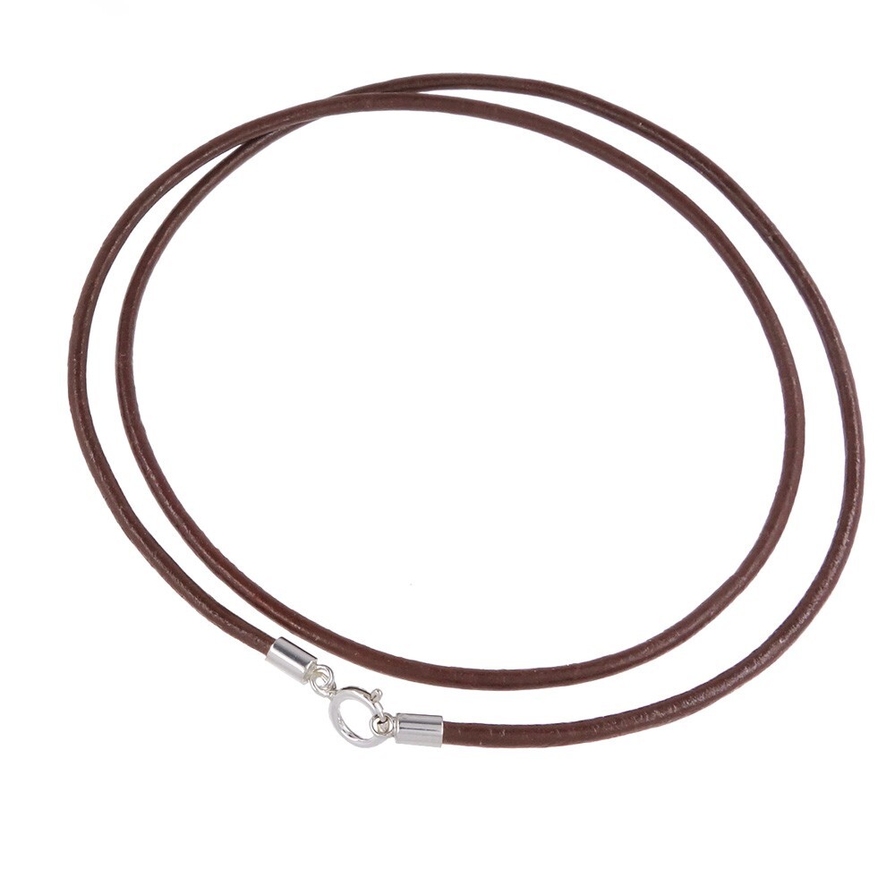 Sterling Silver Round Genuine Leather Cord Necklace w/ Spring Ring Clasp