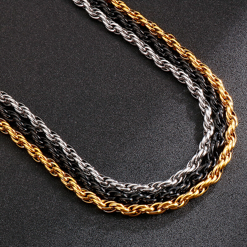 Fashion 7mm 18-26 inch Gold Rope Chain Necklace Stainless Steel Twisted Chains