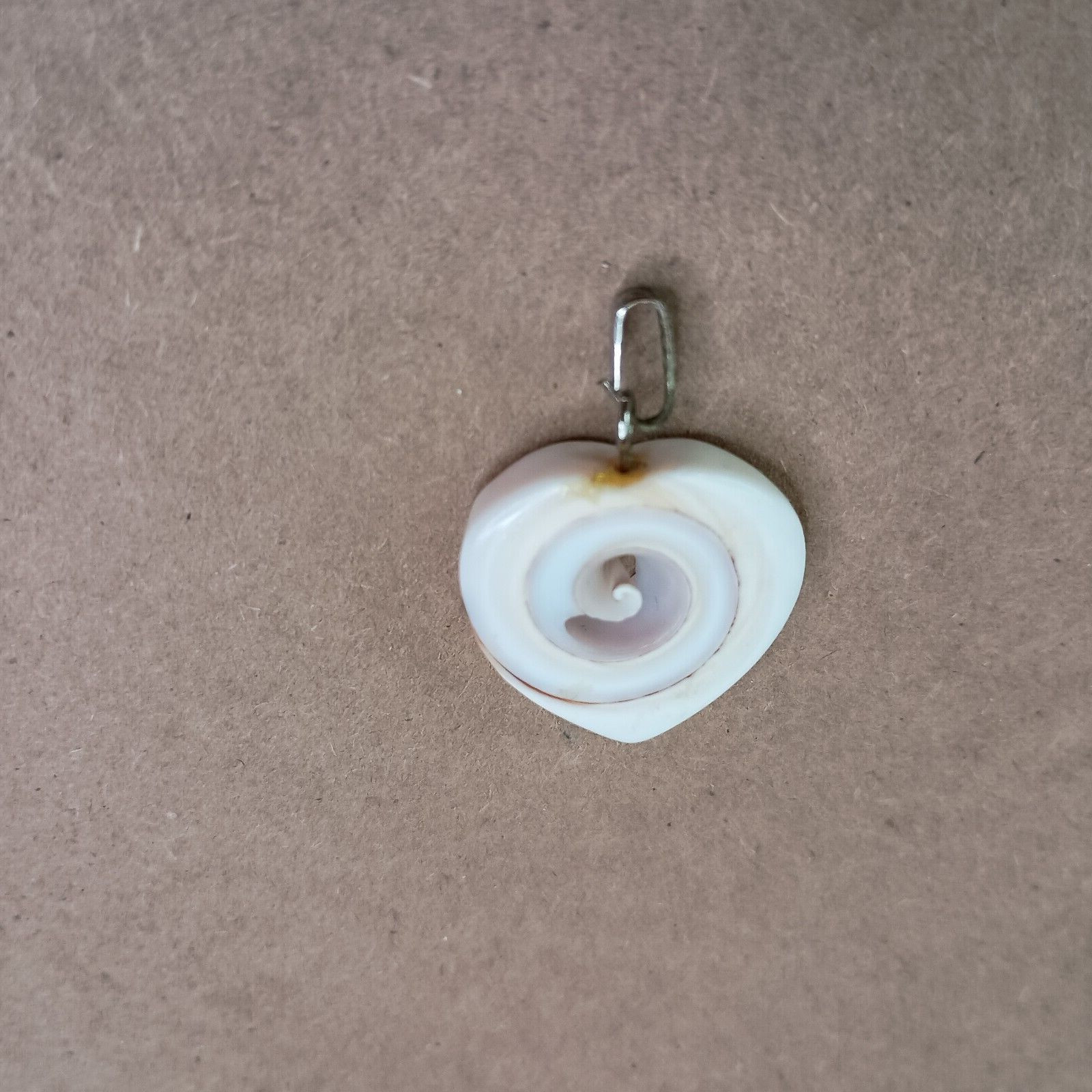 Natural Seashell Heart Shaped Nautilus Style Spiral Pendant Brass Tone Clasp