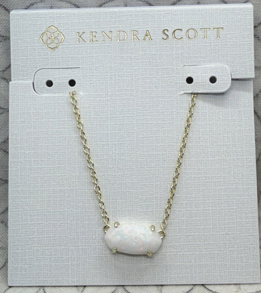 Kendra Scott Ever Pendant Necklace White Kyocera Opal Gold Tone