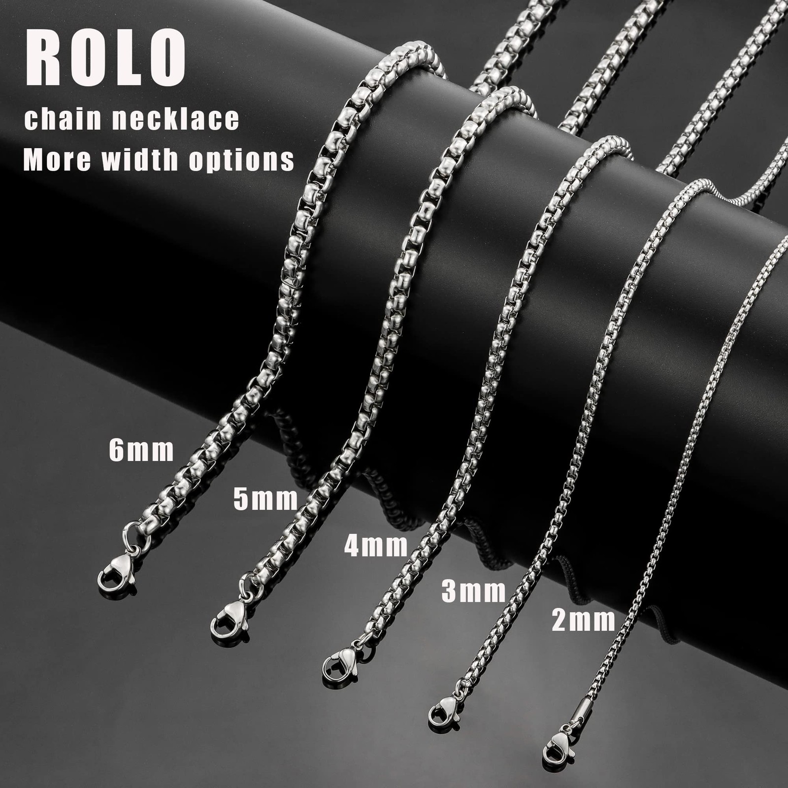 6 mm 24 In Square Rolo Stainless Steel Chain Necklace Round Box Necklace Men …