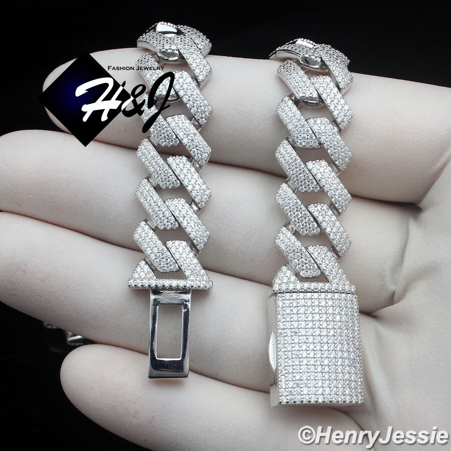 18″-24″MEN SOLID 925 STERLING SILVER 12MM ICY CZ MIAMI CUBAN CURB NECKLACE*SN21