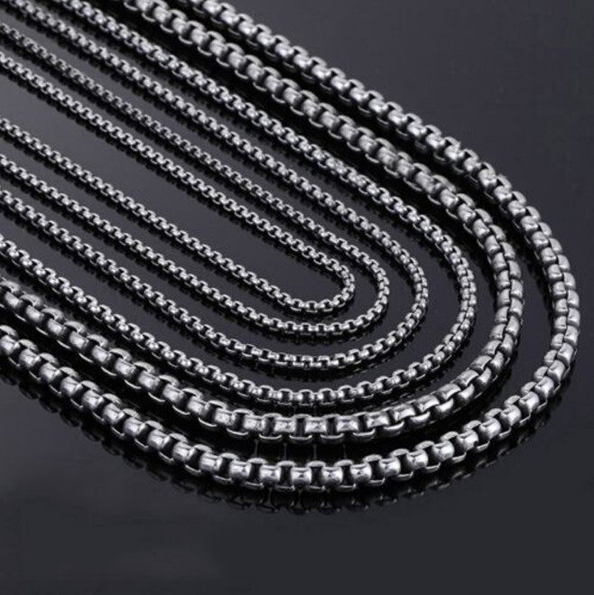 2/3/4mm Men’s Chain Stainless Steel Round Box Link Necklace Silver 18-26” Gift