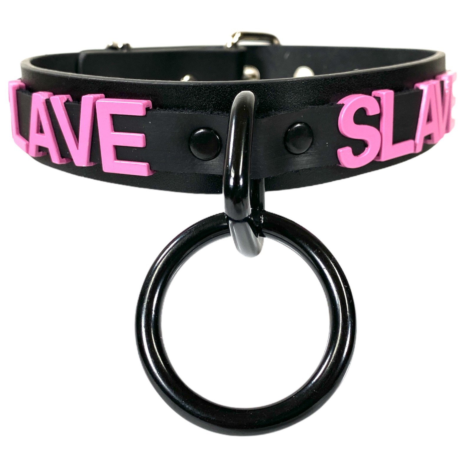 Name Bondage Collar Black O Ring Pink Letter Slave Leather BDSM Slut Choker