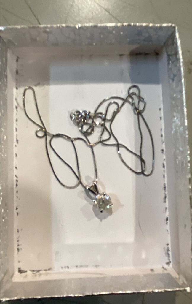 GENUINE Diamond SOLITAIRE PENDANT NECKLACE 14k WHITE