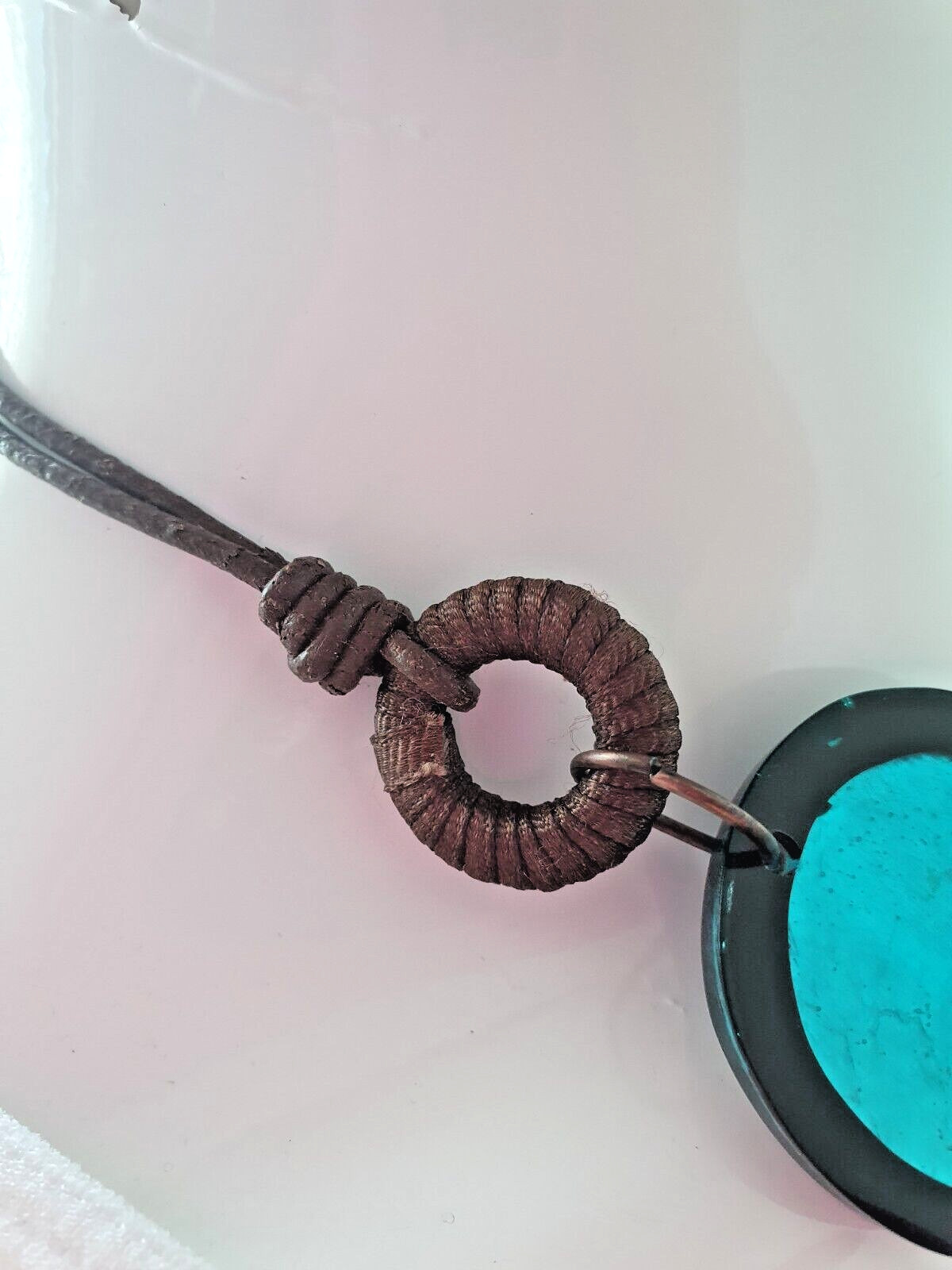 Artisan Studio Blue Dyed Shell Acrylic Disc Round None Metal Statement Necklace