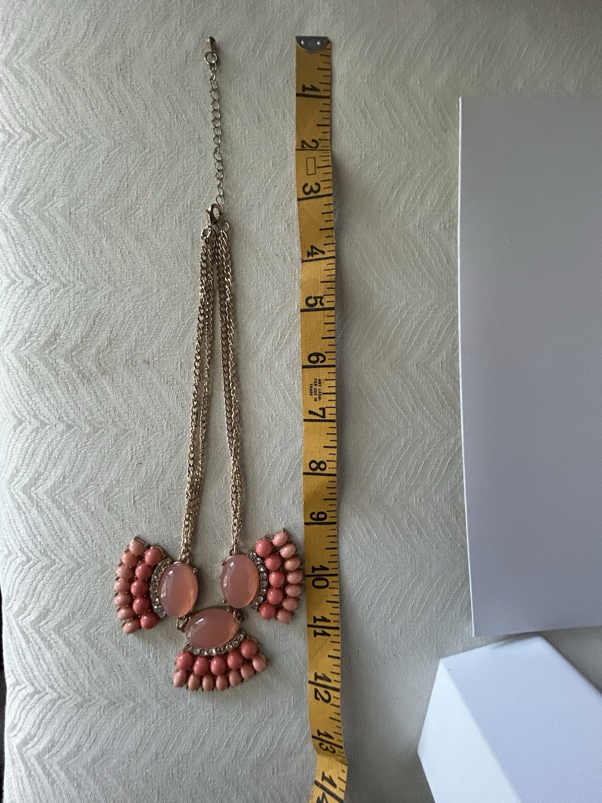 Blush Pink Coral Statement Bib Necklace Gold Tone Rhinestone Cabochon Boho