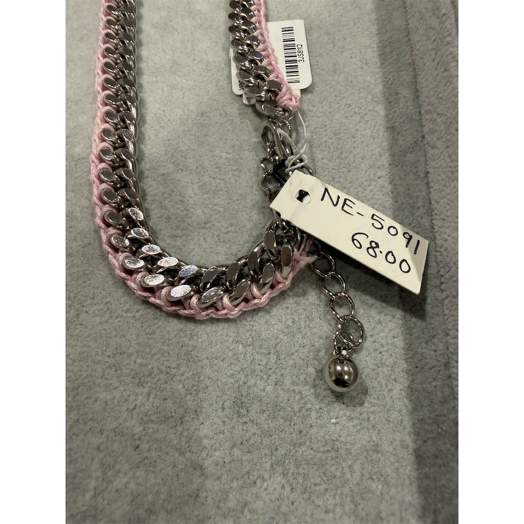 Cara New York Necklace Pink Silver Cuban Link Chain 36 Coquette Vintage Style