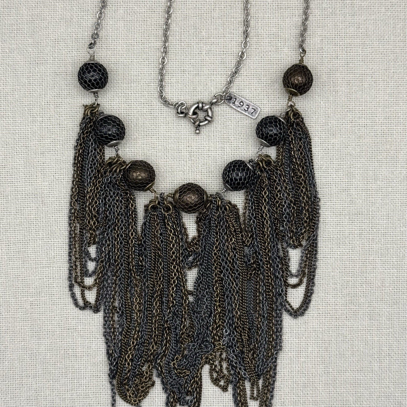 Madewell 1937 Bib Necklace Multi Chain Mixed Metal Mesh 24″ Industrial Boho Punk