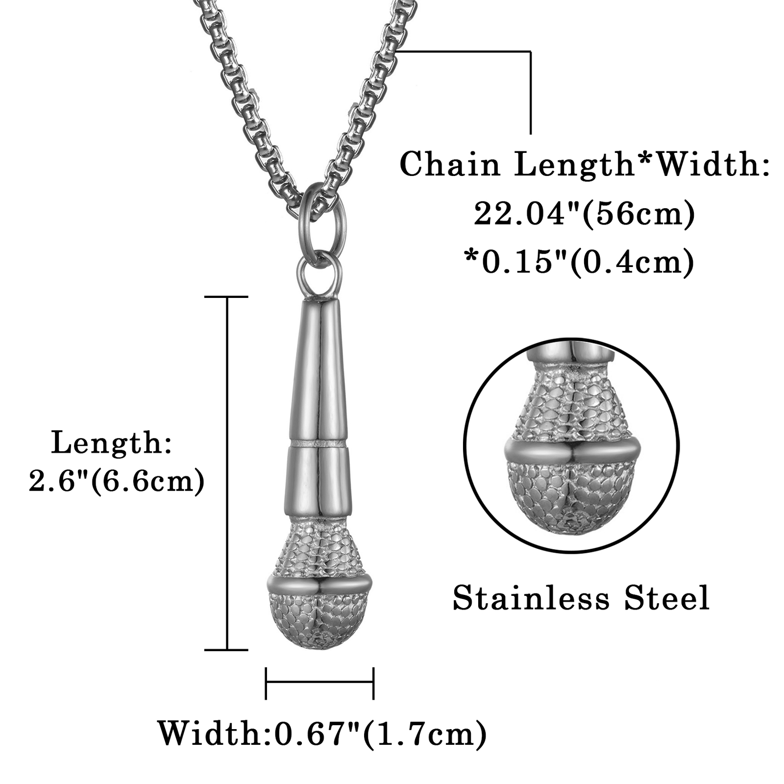Punk Rock Mens Stainless Steel Microphone Pendant Music Lover Necklace 22″