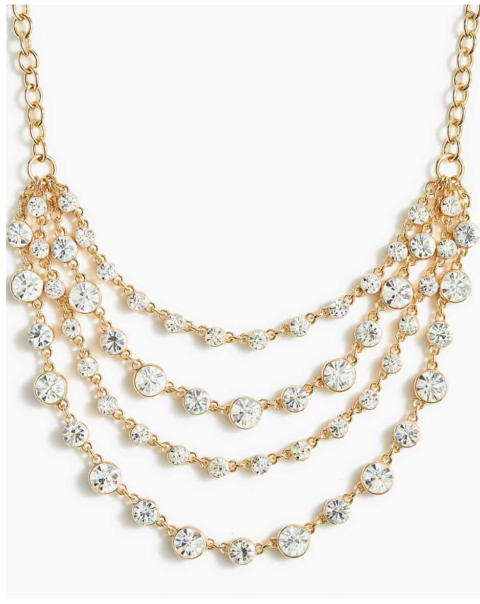 J. CREW Gold Tone Four-Layer Clear Crystal Statement Necklace, 16″