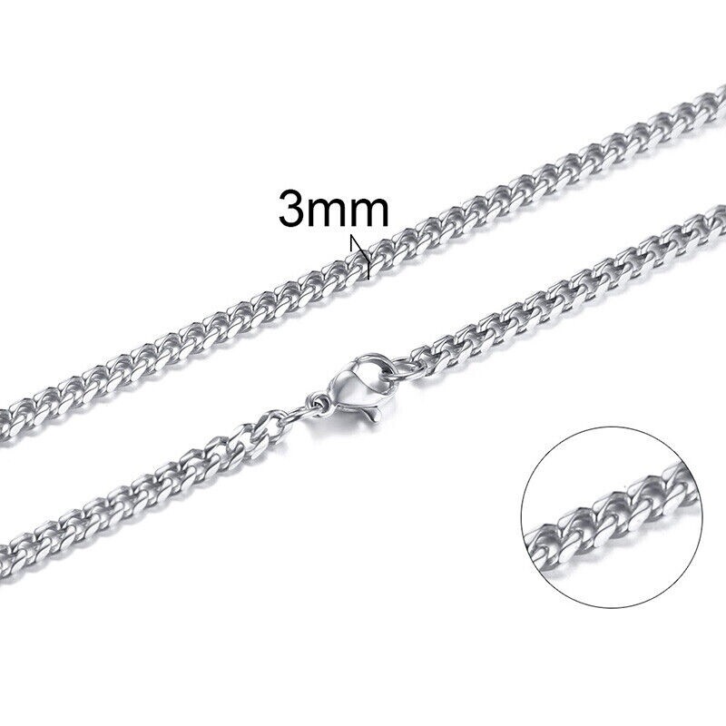 16-36″ Solid Stainless Steel Silver Gold Chain Cuban Curb Women Men Necklace 3mm