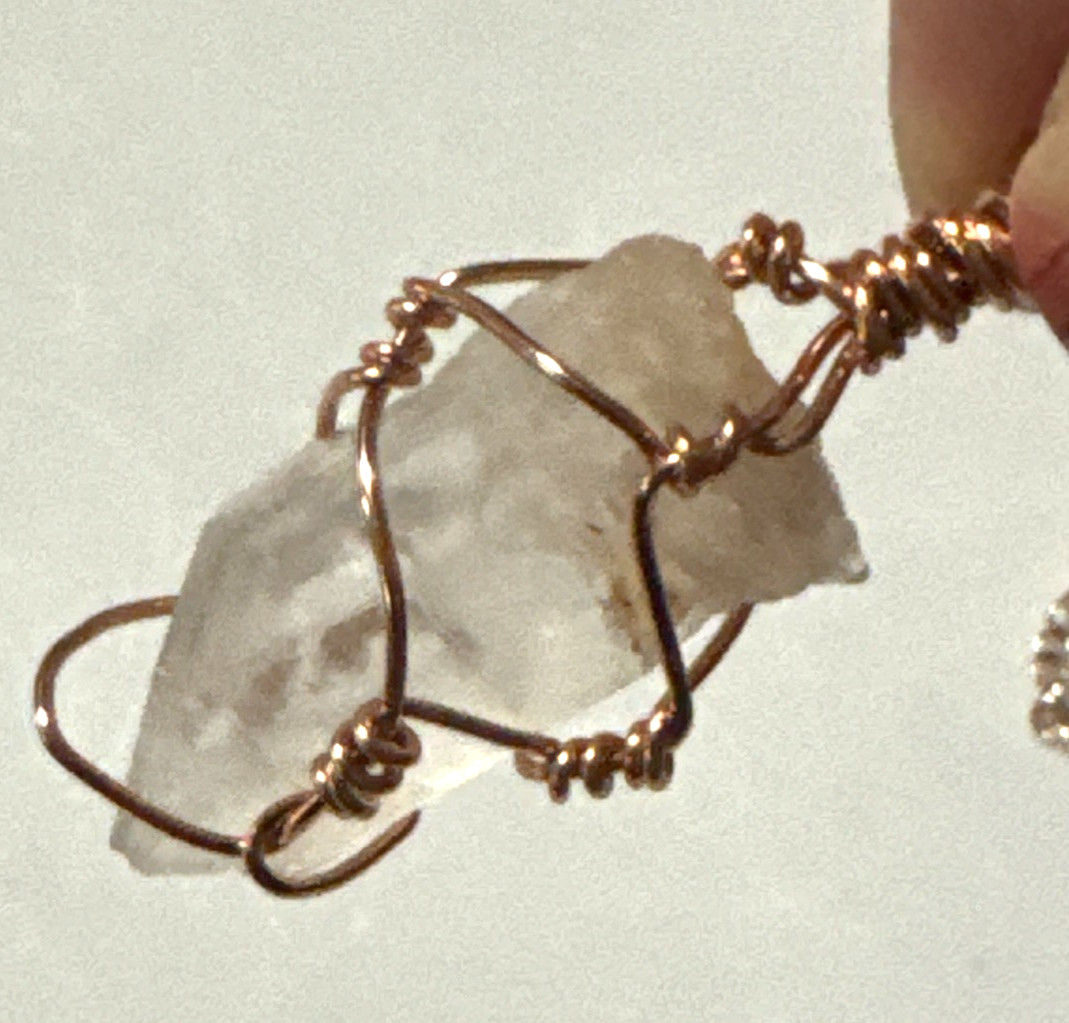 Clear Quartz Necklace Jewelry Rose Gold Tone 22″ Chain Genuine Stone Handmade