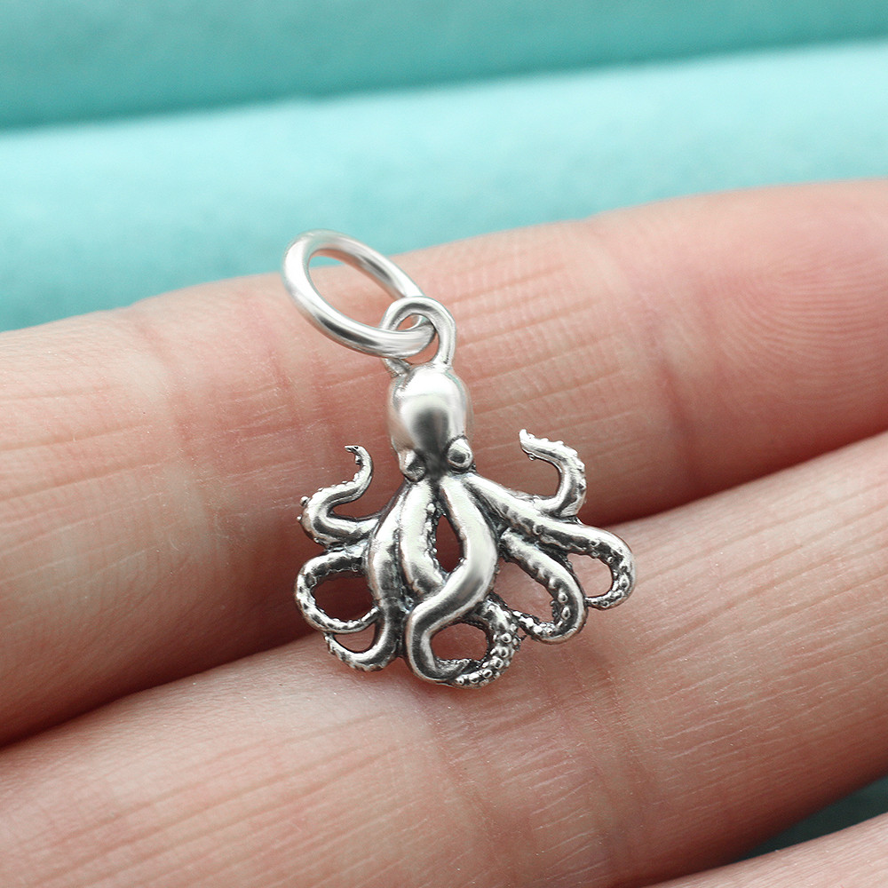 Octopus Pendant Charm 925 Sterling Silver Sea Life Animal Ocean Beach Nautical